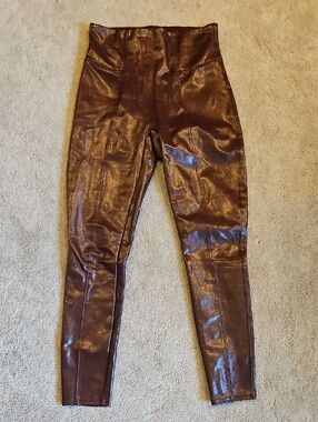 SPANX Shiny Burgundy Faux-Leather High-Waist Leggings